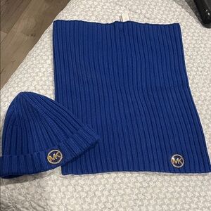 Michael Kors Royal Blue Knit Hat and Scarf Set